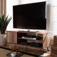 Baxton Studio TV8005-Vintage Oak-TV Iver Modern and Contemporary Rustic Oak Finished 1-Door Wood TV Stand